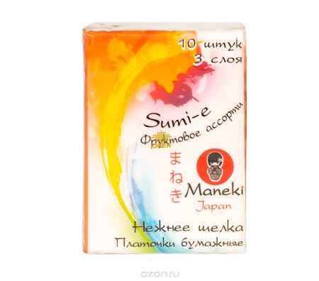 Купить Maneki Платочки бумажные Sumi-e, 3 слоя, 10 шт. в пачке, с ароматом фруктов