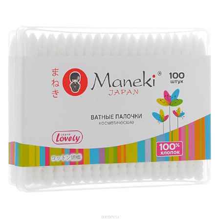 Купить Maneki Палочки ватные косметические Lovely, с белым пластиковым стиком, 100 шт.